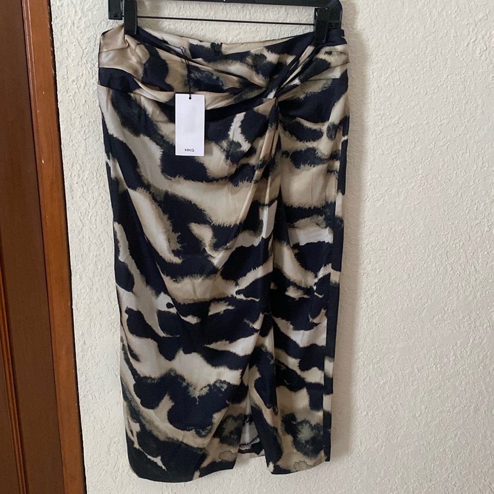 Mango - Midi Knot Printed Skirt - Size L NWT